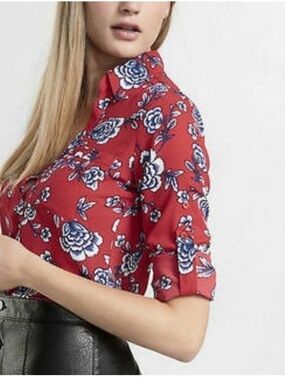 Express the portfolio shirt slim fit Floral Button-Up Blouse - Women's Top small